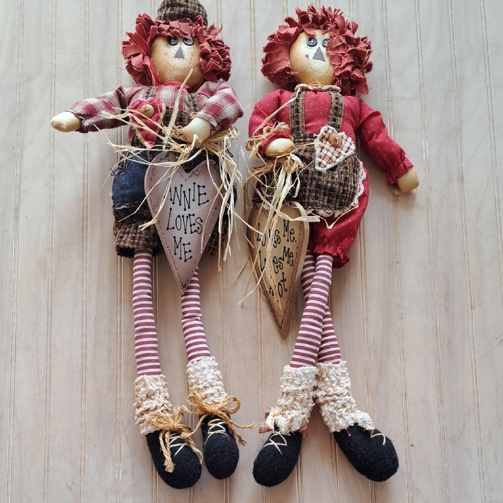 Raggedy Ann Andy Rustic Wall Decor Accents Country Plaid Patches Dolls